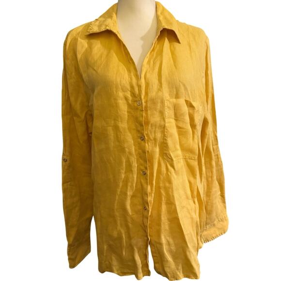 Zara Tops - Zara  Yellow Linen Button Front Tunic Shirt Size XXL